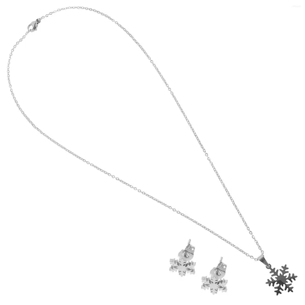 Ensemble collier et boucles d'oreilles pour femmes, décor de flocon de neige de noël, pendentif à la mode, bijoux ras du cou, chaîne pull