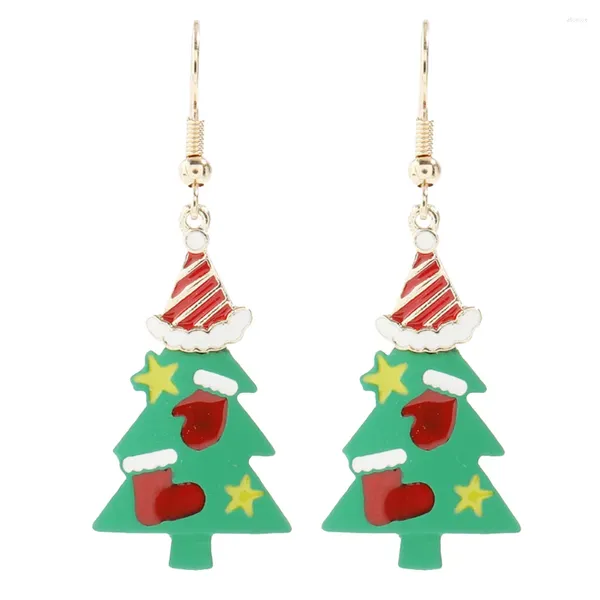 Ensemble collier et boucles d'oreilles en alliage d'arbre de noël, cadeau pour femme, pendentif créatif avec peinture en aérosol