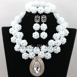 Collier boucles d'oreilles ensemble grosses boules blanches opaques mariage nigérian femmes perles de cristal pendentif africain ABK543