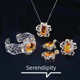 Ketting oorbellen set cizeva Italiaanse retro court stijl kleurrijke schat sieraden vrouwen thai zilveren geel topaz kristal huwelijken verloving