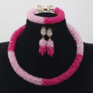 Ensemble collier et boucles d'oreilles en cristal épais, bijoux de Costume rose et bébé demoiselle d'honneur, fête de noël ABH090