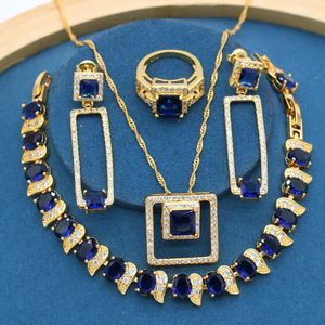 Ketting oorbellen set klassiek blauw semi-valse goudkleur bruids met voor vrouwen armband ring feestje verjaardagscadeau