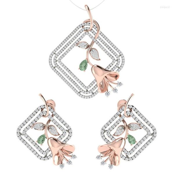 Collier Boucles D'oreilles Ensemble Classique Rose Or Floral Bijoux À La Mode Femmes Cloche Argent Plaqué Boucle D'oreille Pour Fille Ami Cadeau