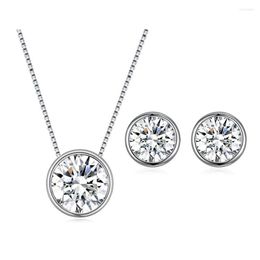 Collier boucles d'oreilles ensemble couleur argent classique Mini perles rondes cristaux originaux d'autriche pendentif goujon pour femmes filles