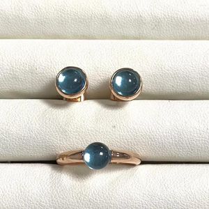 Conjunto de pendientes de collar, pendientes de anillo de cristal redondos pequeños clásicos para mujer, chapado en oro rosa, azul, rosa, turquesa, regalo de joyería