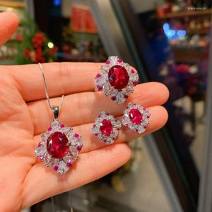 Collier boucles d'oreilles ensemble classique Vintage sang rouge pierre femme bijoux bague réglable 2023 jolis accessoires de déguisement