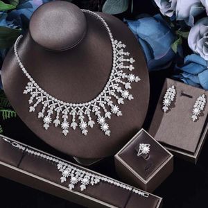 Ketting Oorbellen Set Klassieke Zirconia Parels Oorbel Mode Vrouwen Bruids Dubai Sieraden Voor Nigeriaanse Bruiloft