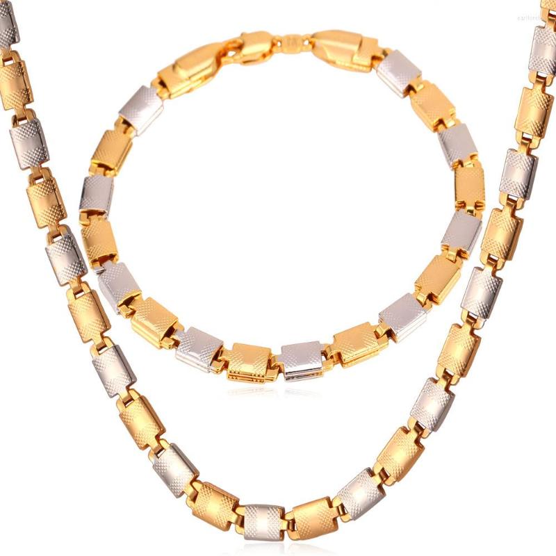 Conjunto de collar y pendientes, collar de moda en dos tonos para mujer, pulsera de cadena de eslabones de Color dorado/plateado, joyería para hombre S564