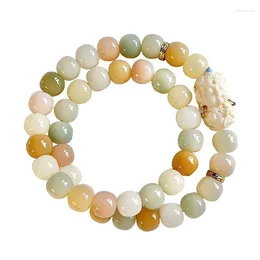 Ensemble de collier et boucles d'oreilles en Jade blanc naturel, Bracelet de racine de Bodhi tenant une perle de disque pour hommes et femmes