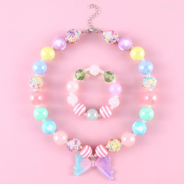 Conjunto de pendientes de collar, colgante de lazo colorido, cuentas de plástico, Bayberry A Plus, pulsera de cuentas, joyería para niños, venta directa de fábrica