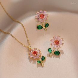 Collier Boucles d'oreilles Set Collit Collit Collite de fleurs de zircon colorée