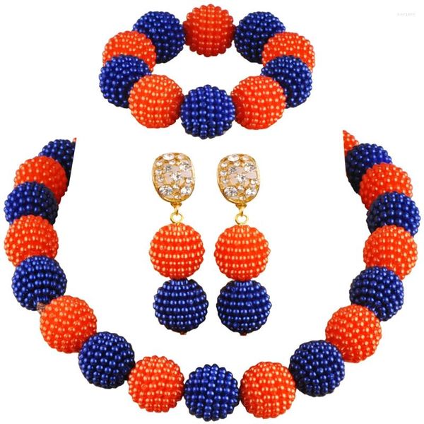 Pendientes de collar Juego de vestuario Joyería Royal Blue Orange Beads African Peads Simulada