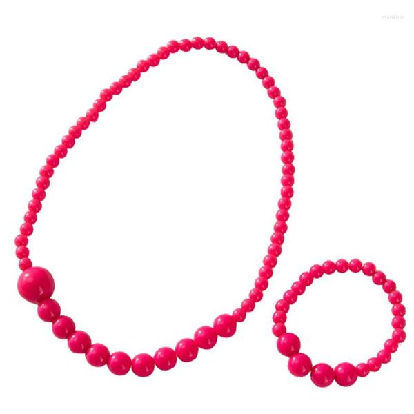 Ensemble de boucles d'oreilles et collier créatif pour enfants, décor de perles, Bracelet en plastique à la mode avec accessoires de bijoux pour filles