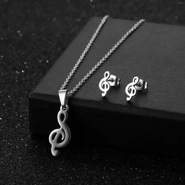 Ensemble de collier et boucles d'oreilles, symbole musical créatif, clou d'oreille, pendentif de Notes, en acier titane, accessoires en acier inoxydable
