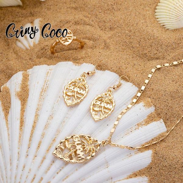 Conjunto de collar y pendientes Cring Coco Hawaiian Samoa Coconut Tree 2023 marcas de lujo anillos polinesios collares para mujer