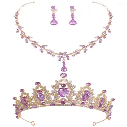 Ensemble de collier et boucles d'oreilles, couronne diadème de mariée, accessoires de mariage, bijoux en strass