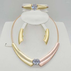 Collier boucles d'oreilles ensemble cristal ancres perles africaines fines bracelet boucle d'oreille anneaux mariage couleur or accessoires de mariée