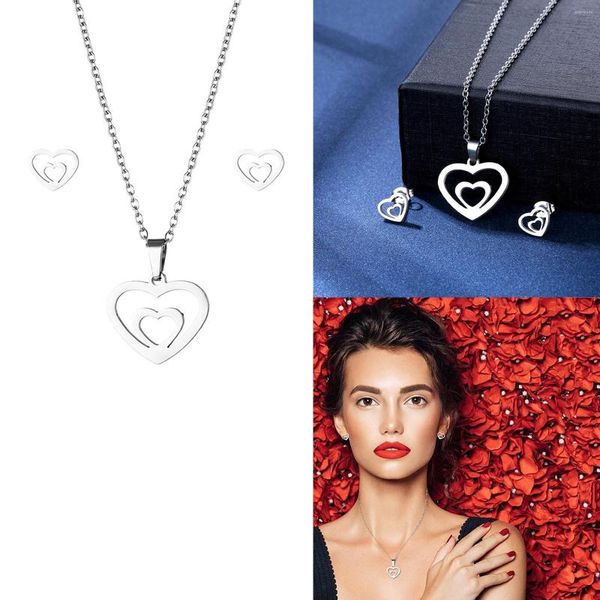 Collier boucles d'oreilles ensemble pendentifs en cristal pour la fabrication de bijoux Simple amour coeur miroir sentiment chaînes Costume perle