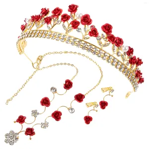 Ensemble collier et boucles d'oreilles en cristal, couronne de Rose, bijoux de princesse de mariée, bandeau floral en alliage pour filles, couvre-chef pour enfants