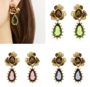 CSxjd – ensemble collier et boucles d'oreilles rétro, couleur or, goutte d'eau Rose, verre coloré, élégant, haute qualité pour femme