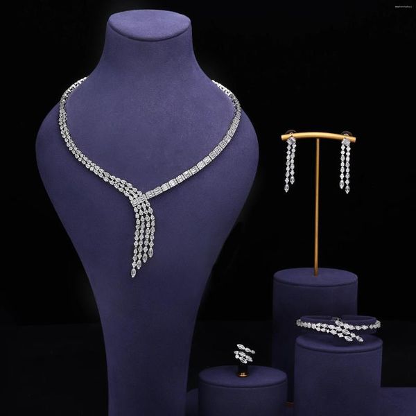 Ensemble de boucles d'oreilles et collier en zircone cubique, bijoux de mariage élégants pour mariées, accessoires