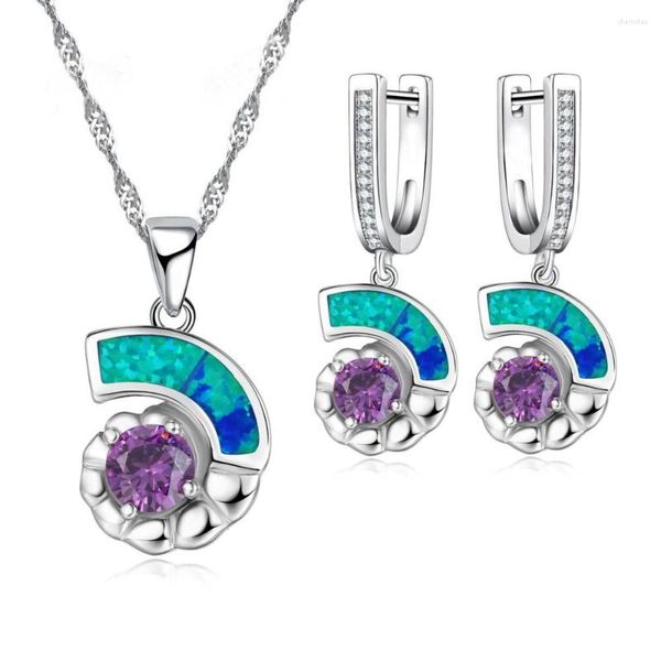 Collier boucles d'oreilles ensemble coupe Animal escargots Design Imitation bleu opale violet cristal pendentif bijoux pour femmes bande de mariage