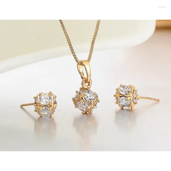 Collier et boucles d'oreilles ensemble de pierres Cz mignonnes, boule Disco, petits bijoux pour femmes, couleur or, pendentif à breloque, bague, vente de bijoux 45cm