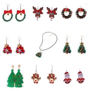 Ensemble de collier et boucles d'oreilles en forme d'élan et de père noël pour femmes, pendentif d'arbre, colliers pour filles, accessoire de noël, cadeaux, bijoux intéressants à la mode