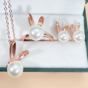 Ketting oorbellen set schattige zoete parel sets sieraden 3 pc