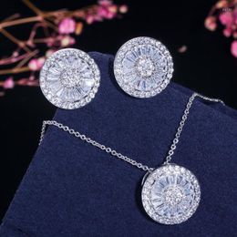 Collier boucles d'oreilles ensemble CWWZircons Top qualité CZ cristal femmes mode bijoux brillant rond cubique Zircon et boucle d'oreille bijoux T039