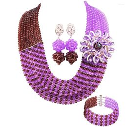 Ketting oorbellen set donkerpaars en lila kristal kralen Afrikaanse sieraden voor vrouwen