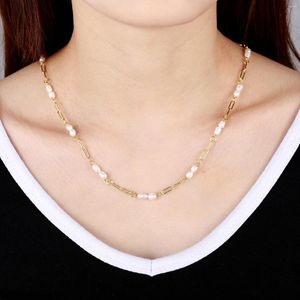 Conjunto de pendientes y collar DasCus Pearl Paperclip Link, pulsera de cadena para el cuello para mujer, regalo de acero inoxidable para novia, joyería femenina