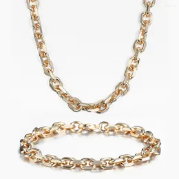Conjunto de pendientes y collar Davieslee 585 Color oro rosa Rolo Cable Link cadena pulsera joyería para mujeres niñas fiesta regalos de boda DCS17
