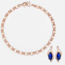 Ketting oorbellen set davieslee 585 roségouden dames armbanden blauwe kristal mode sieraden geschenken vriendin voor lgef08