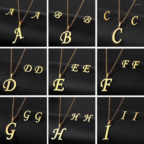 Collier Boucles D'oreilles Ensemble DAXI Mode En Acier Inoxydable Charme A-Z Alphabet Initial Pour Les Femmes 26 Anglais Lettre Stud Cadeaux