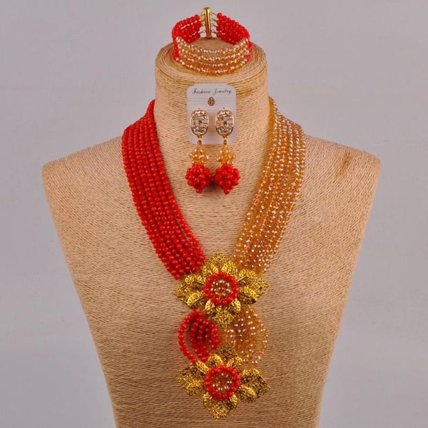 Collier boucles d'oreilles ensemble délicat charmant bijoux en perles Opaque rouge Champagne or AB femmes mariage nigérian perles africaines 6CHLEarrings Earr