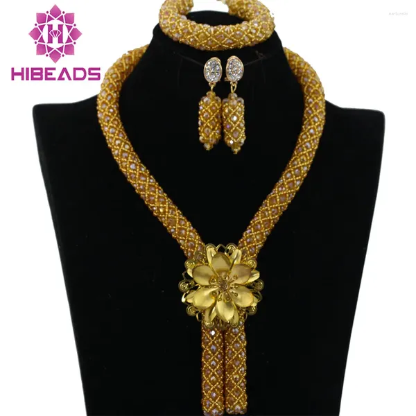 Boucles d'oreilles de collier Filed Women Party African Beads Bijoux Nigérian Chureur Nigérian Lace Bridal Abk727