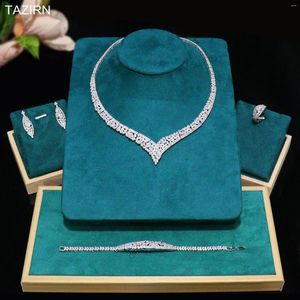 Ketting oorbellen set ontwerp zirkonia arabisch 4 pcs bruiloft sieraden voor vrouwen bruids bruidsmeisje dubai nigeria ringbangle