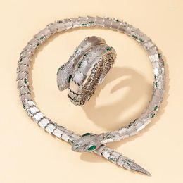 Ketting oorbellen set designer collectie luxueuze stijl dikke armbandinstellingen groen zirkoon slang slang dinerfeest