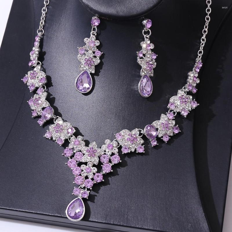 Necklace Earrings Set DIEZI Elegant Flower Choker Water Drop Stud Accessories Wedding Party Luxury Crystal Jewelry