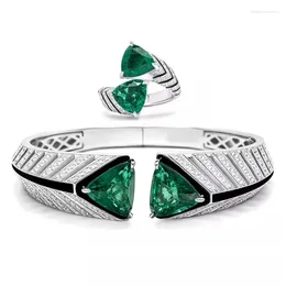 Ketting oorbellen set donia sieraden mode grootmoeder Emerald Titanium micro-ingelegde zirkoon luxe open armbandring