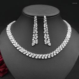 Collier boucles d'oreilles ensemble double couche coeur nuptiale zircon rubis robe de banquet bijoux