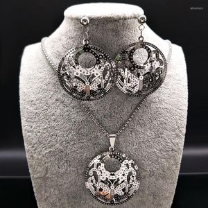 Ketting Oorbellen Set Dragonfly Zilver Kleur Rvs Jewerly Sets Vrouwen Grote Ronde Afrikaanse Oorbel Sieraden Pendientes 178381S07