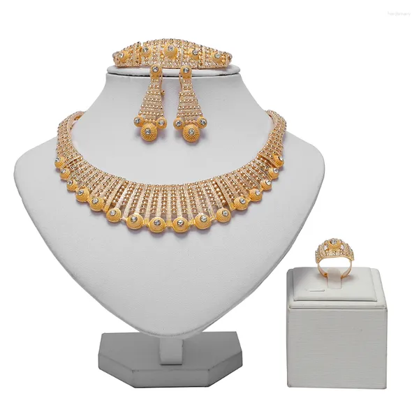 Conjunto de pendientes y collar de Dubái, chapado en oro de 18k, moda personalizada para mujer, conjuntos de boda nupciales nigerianos africanos, joyería al por mayor