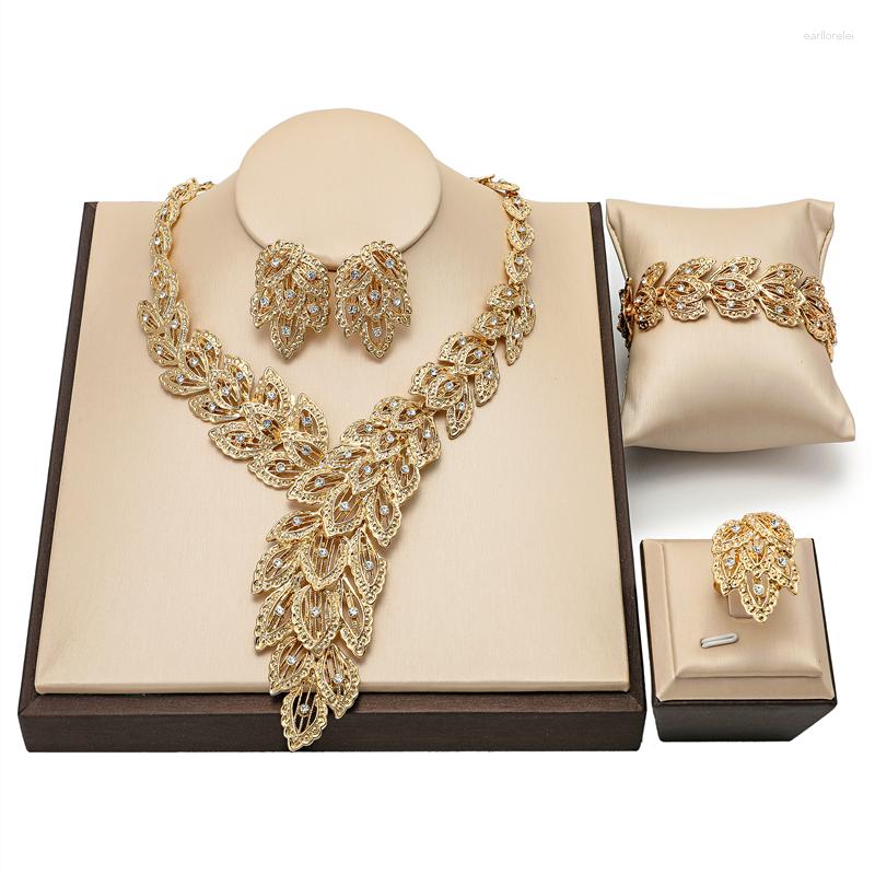 Necklace Earrings Set Dubai 18k Gold Plated Woman Wedding Accessories Moroccan Traditional Jewellry Bracelet Ring