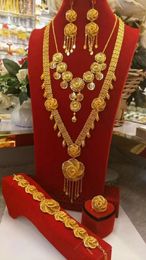 Collar Pendientes Set Dubai 24k Chapado en oro Anillo de boda Pulseras para joyería de mujer DD10239
