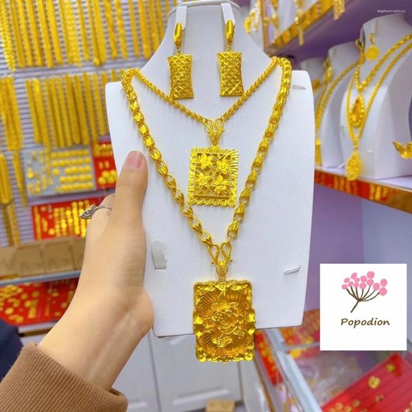 Conjunto de collar y pendientes de Dubái, joyería chapada en oro de 24 quilates, boda para mujer YY10337