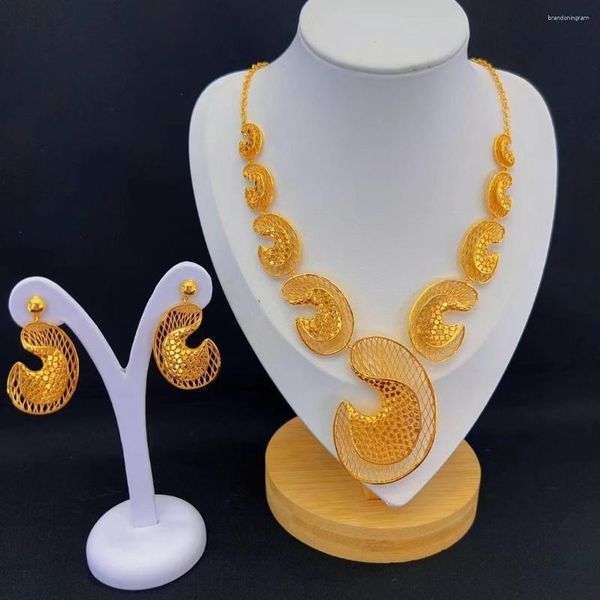 Collier Boucles d'Oreilles Parure Dubai Plaqué Or 24K Alliage Pour Bijoux Femme DD10265