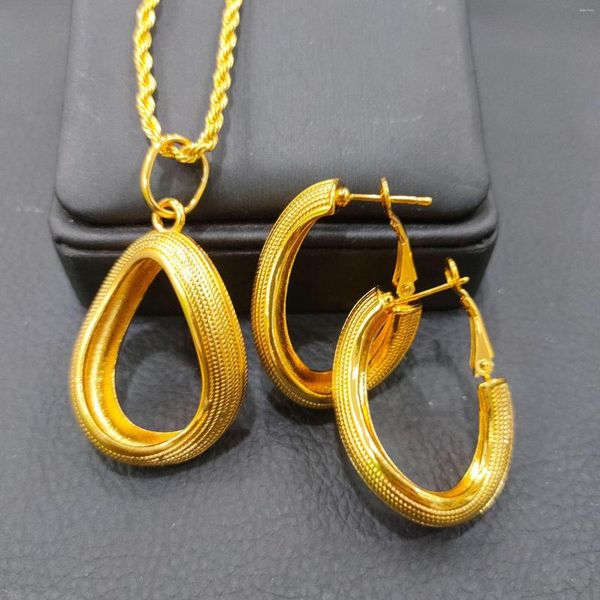 Conjunto de collar y pendientes Dubai chapado en oro de 24 quilates, joyería nupcial de dos piezas para mujer DD10207