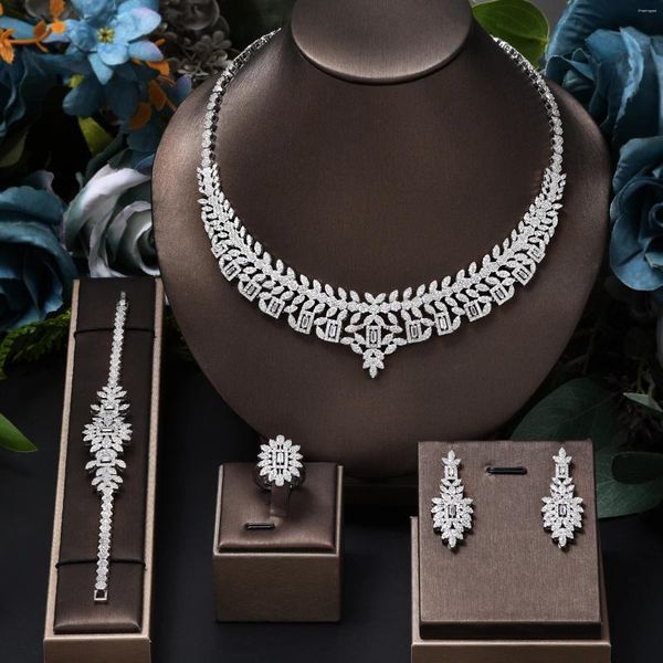 Ensemble de boucles d'oreilles et collier pour femmes, bijoux de mariage de dubaï, Bracelet de fête, bague en zircone cubique, accessoires pour femmes